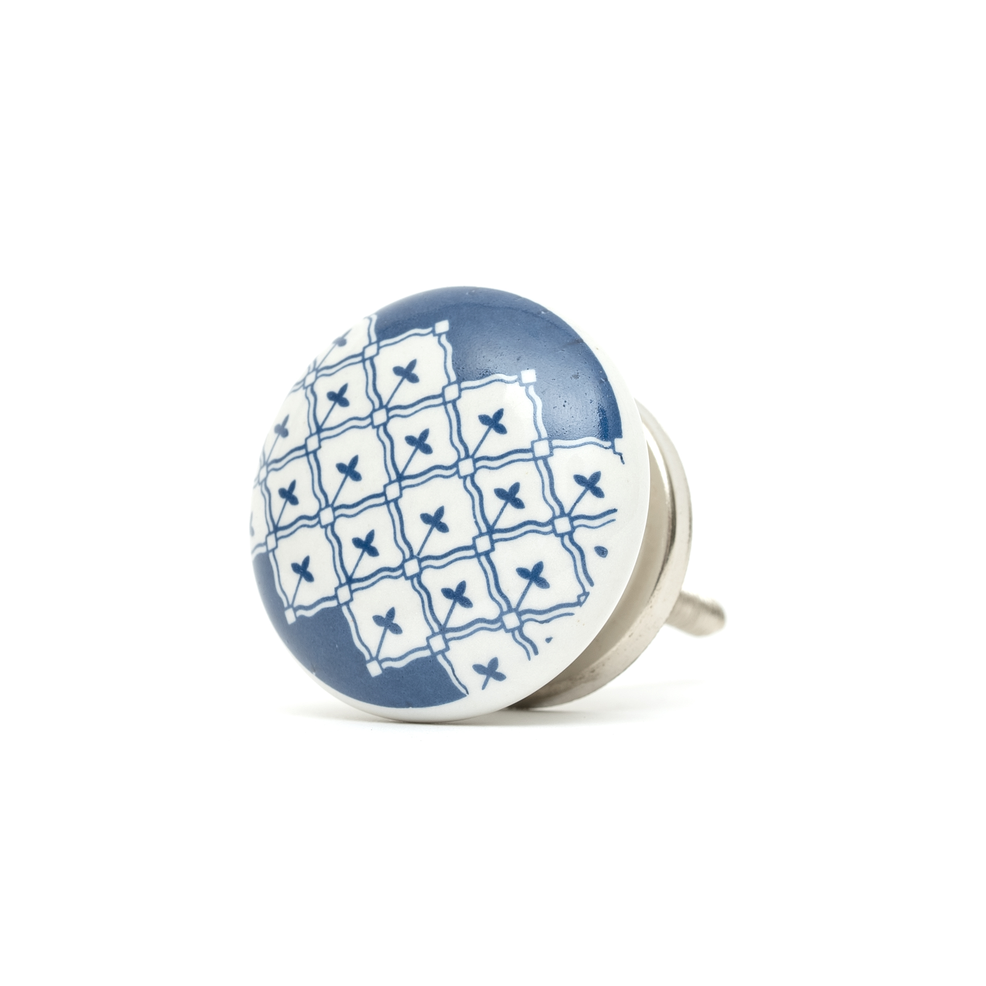 Gehäuseknopf in Weiß und Blau mit schönem geometrischem Muster