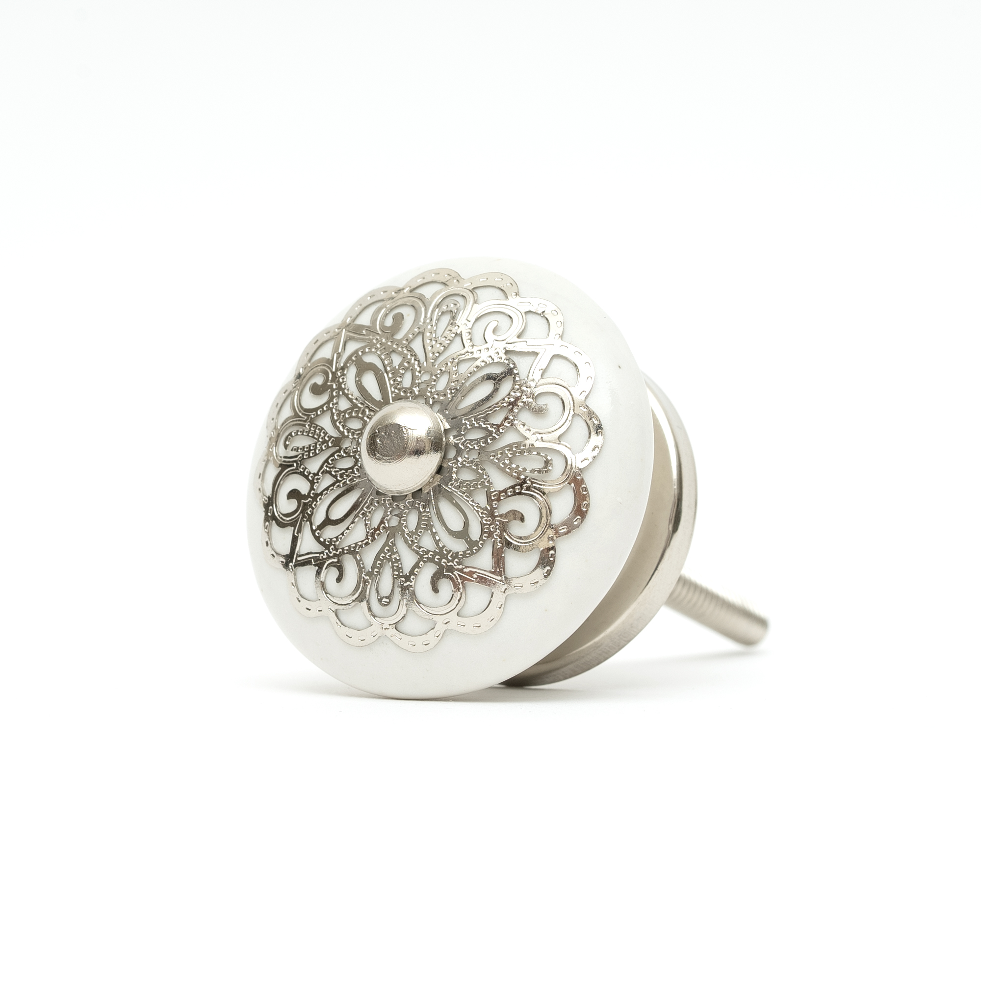 Eleganter Porzellanknopf mit silberfarbenem Dekor