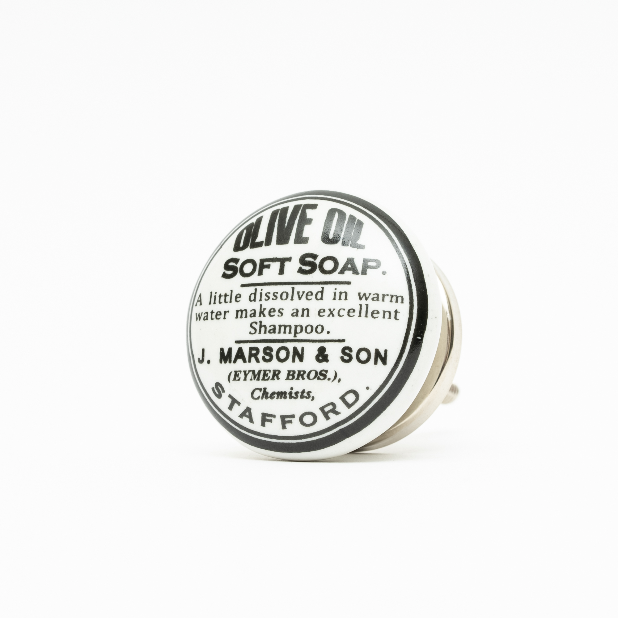 Porslinsknopp i vintagestil med text - Olive oil