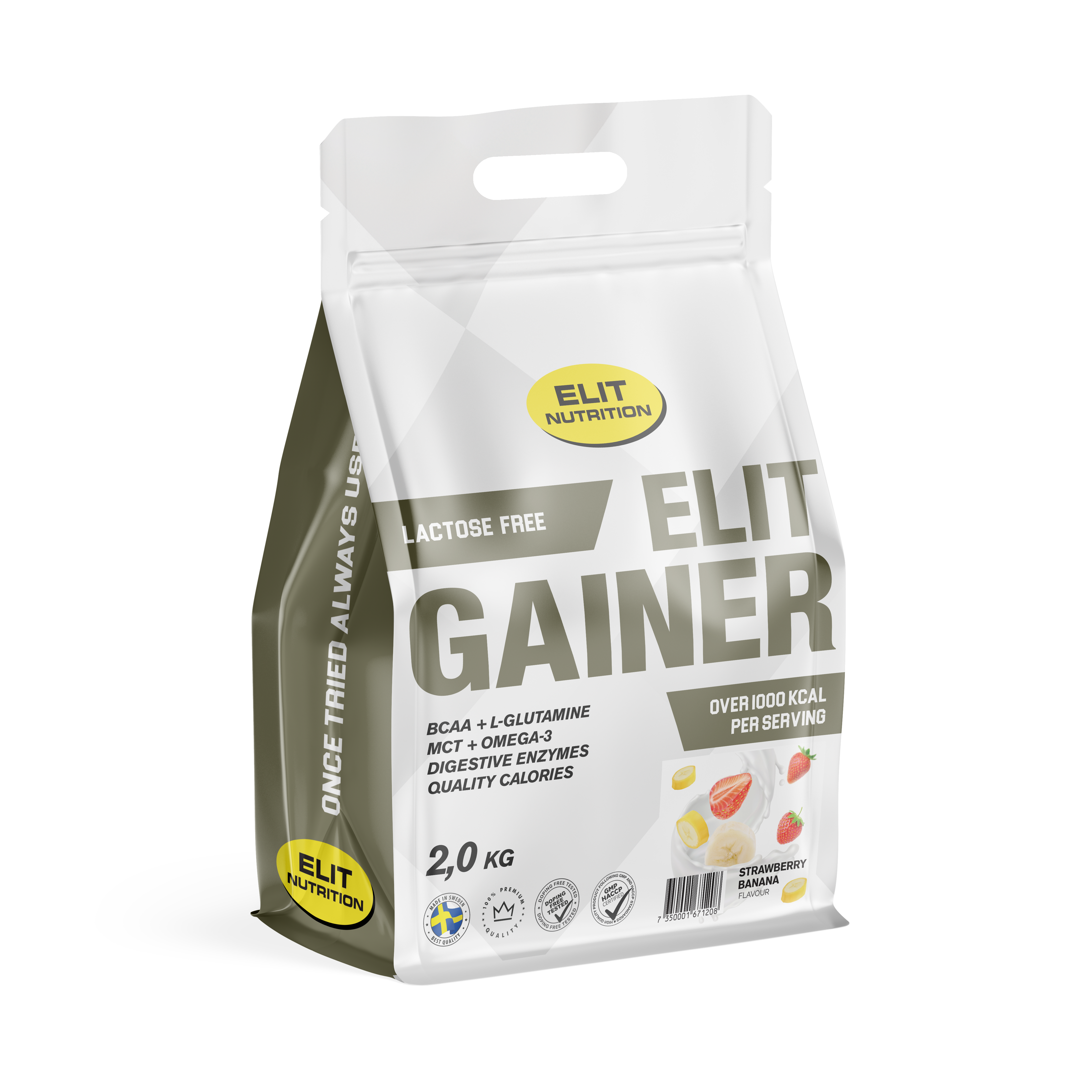 ELIT GAINER - Jordgubb Banan - Laktosfri, 2000g