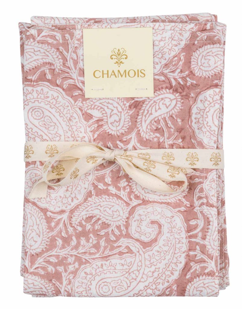 Kökshanddukar set med 2 st. "Big Paisley Fuchsia Rose"