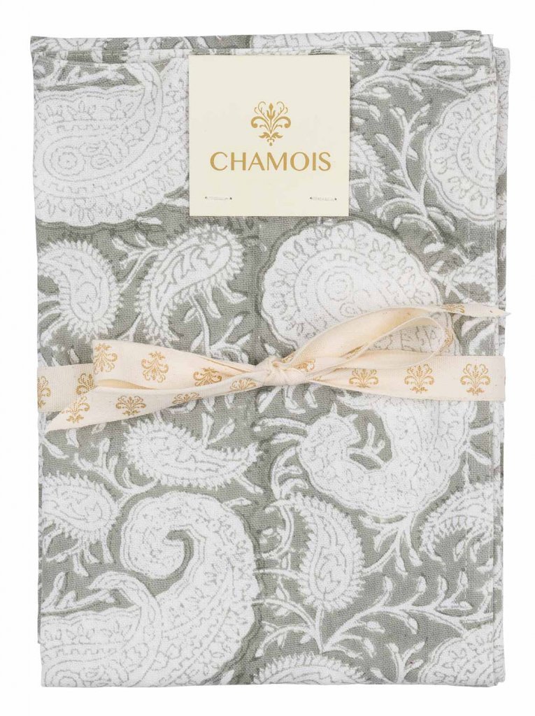 Kökshanddukar set med 2 st. "Big Paisley Light Grey"