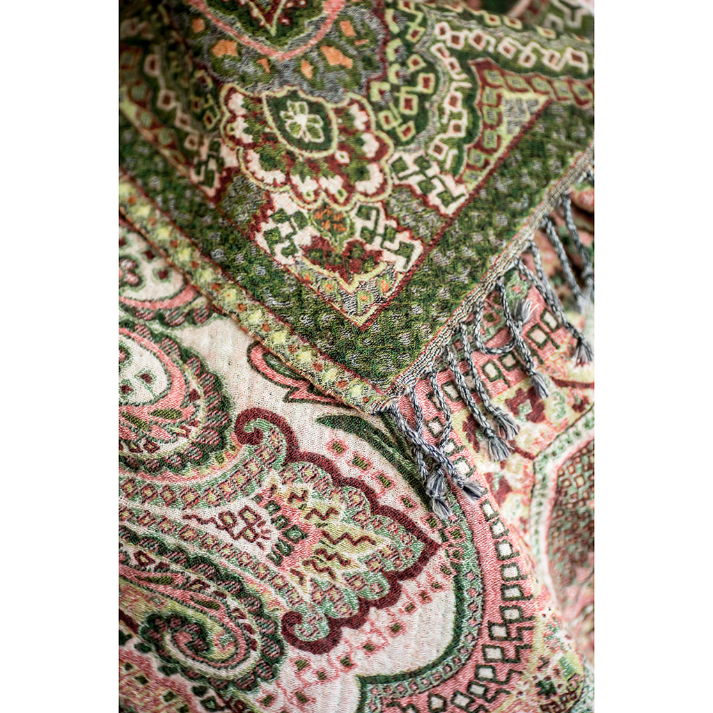 Pläd Paisley Peach / Green - Chamois - 2