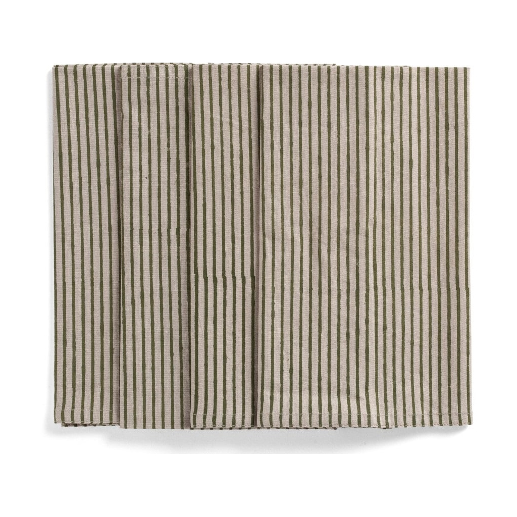 Servetter Green Stripe on Natural 4 st.
