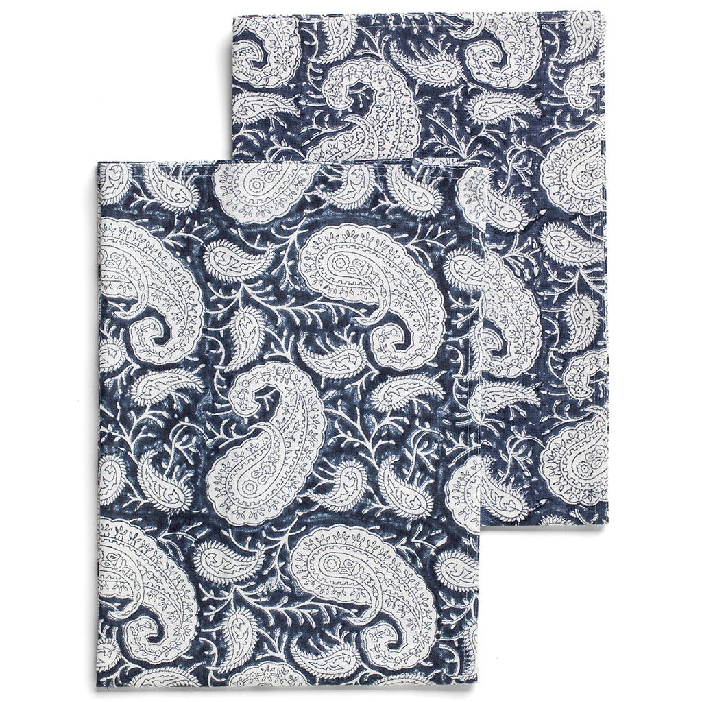 Kökshanddukar set med 2 st. "Big Paisley Navy Blue"