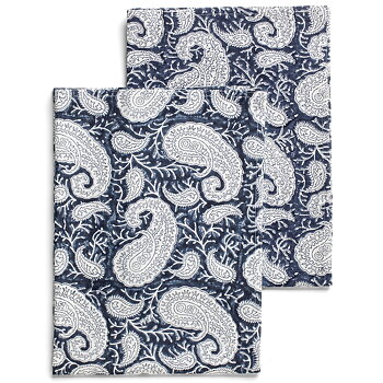 Kökshanddukar set med 2 st. "Big Paisley Navy Blue"
