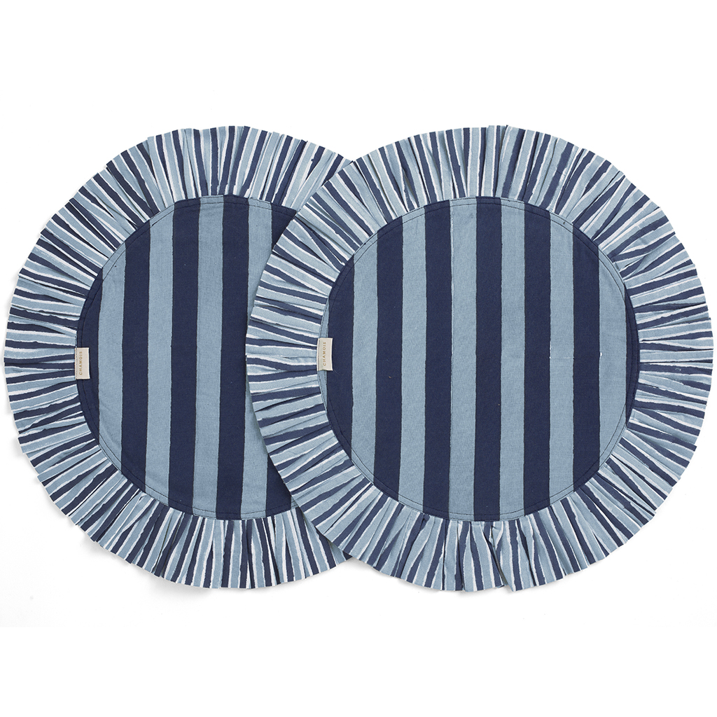 Bordstabletter Jaipur Stripe med volang - Blue - 2 st. 
