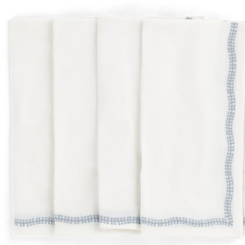 Servetter Embroidery - Dusty Blue - 4 st.