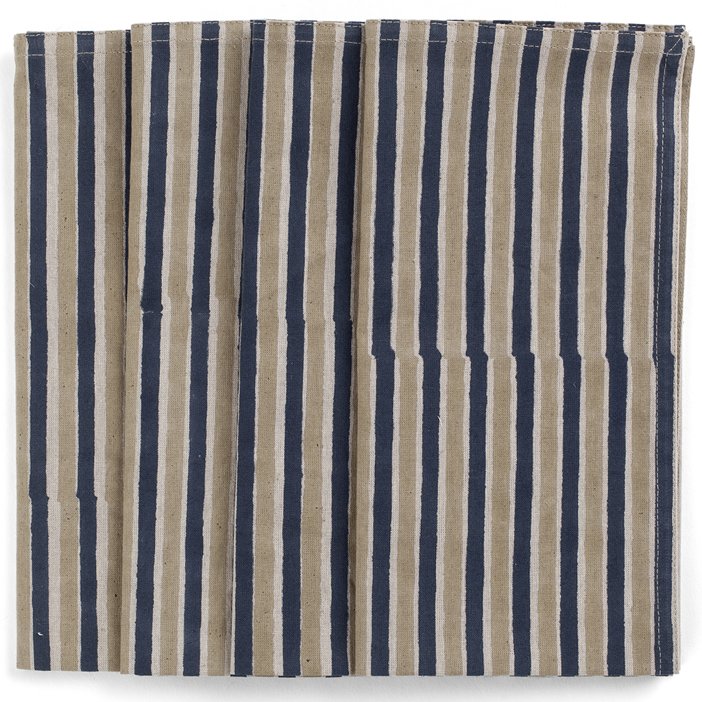 Servetter Stripe Beige & Blue 4 st.