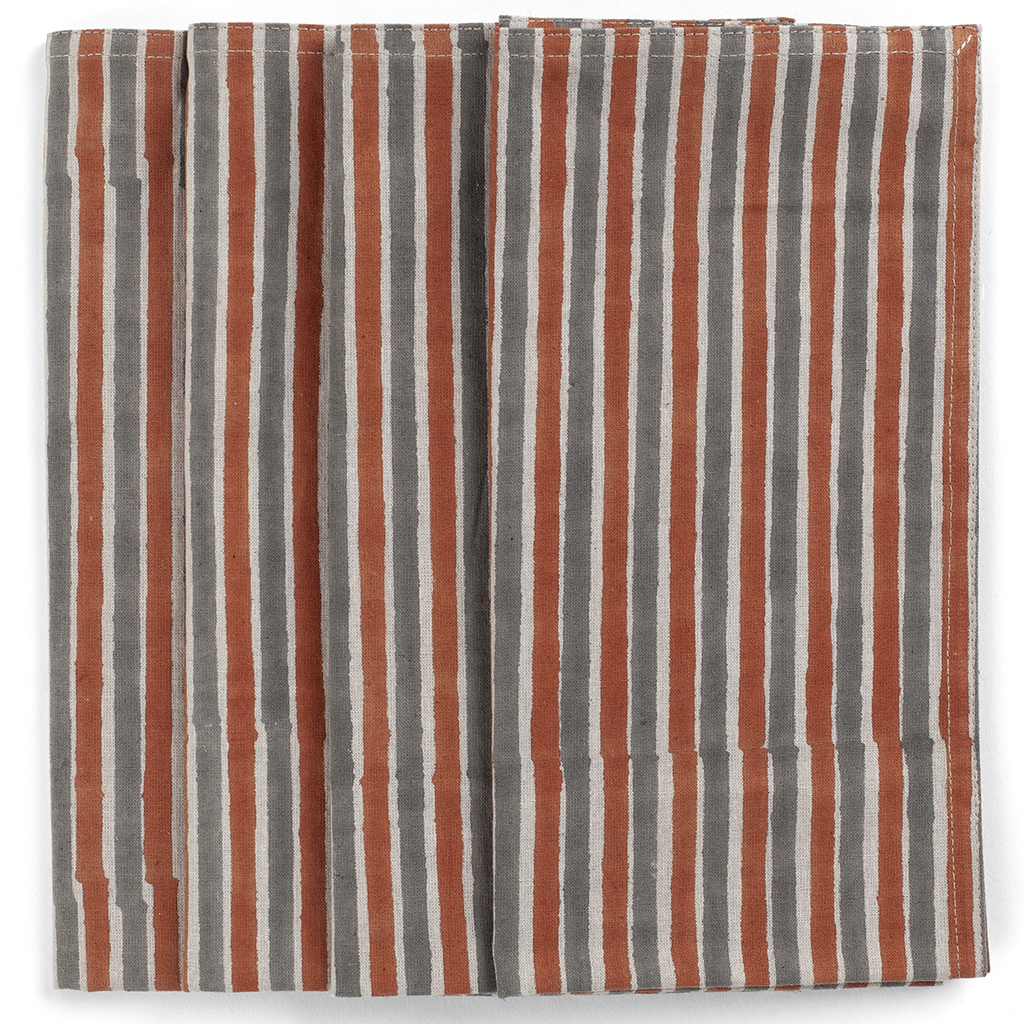 Servetter Stripe Rusty Red & Grey - 4 st.