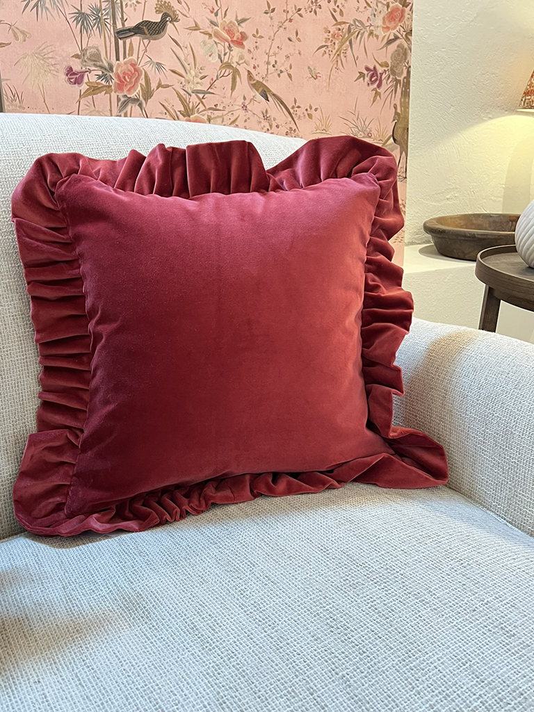 Kuddfodral Sammet med volang Red - 2
