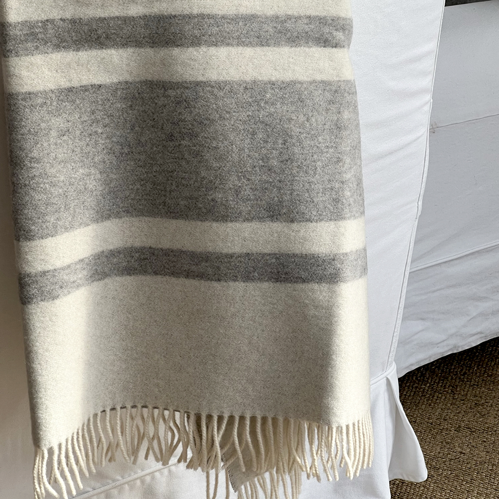 Pläd Stripe Twin Color Grey Melange (lammull)