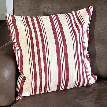 Ticket Stripe Cushion Cover - Wine Red