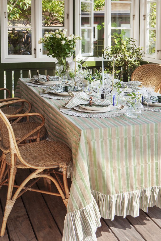 Bomullsduk Jaipur Stripe med volang - Green - 4