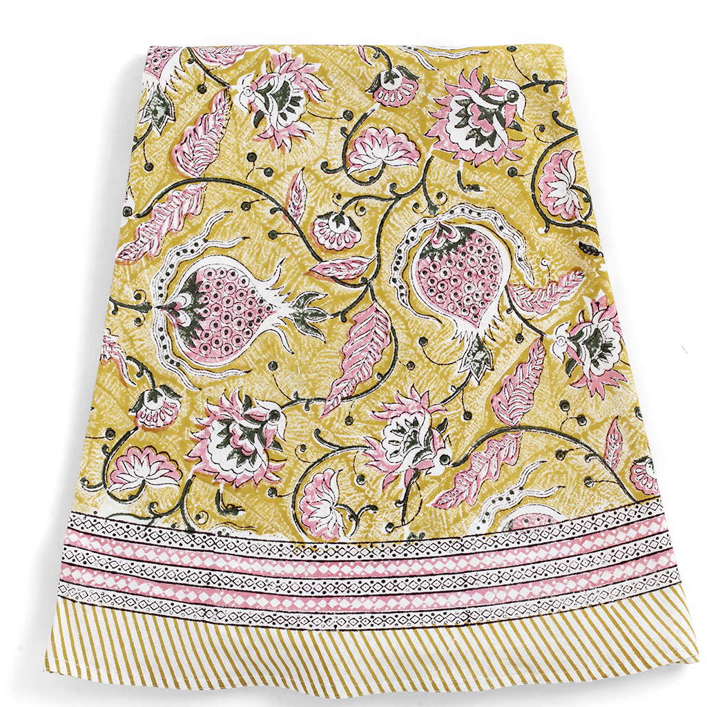 Rund bomullsduk Pomegranate Yellow & Rose