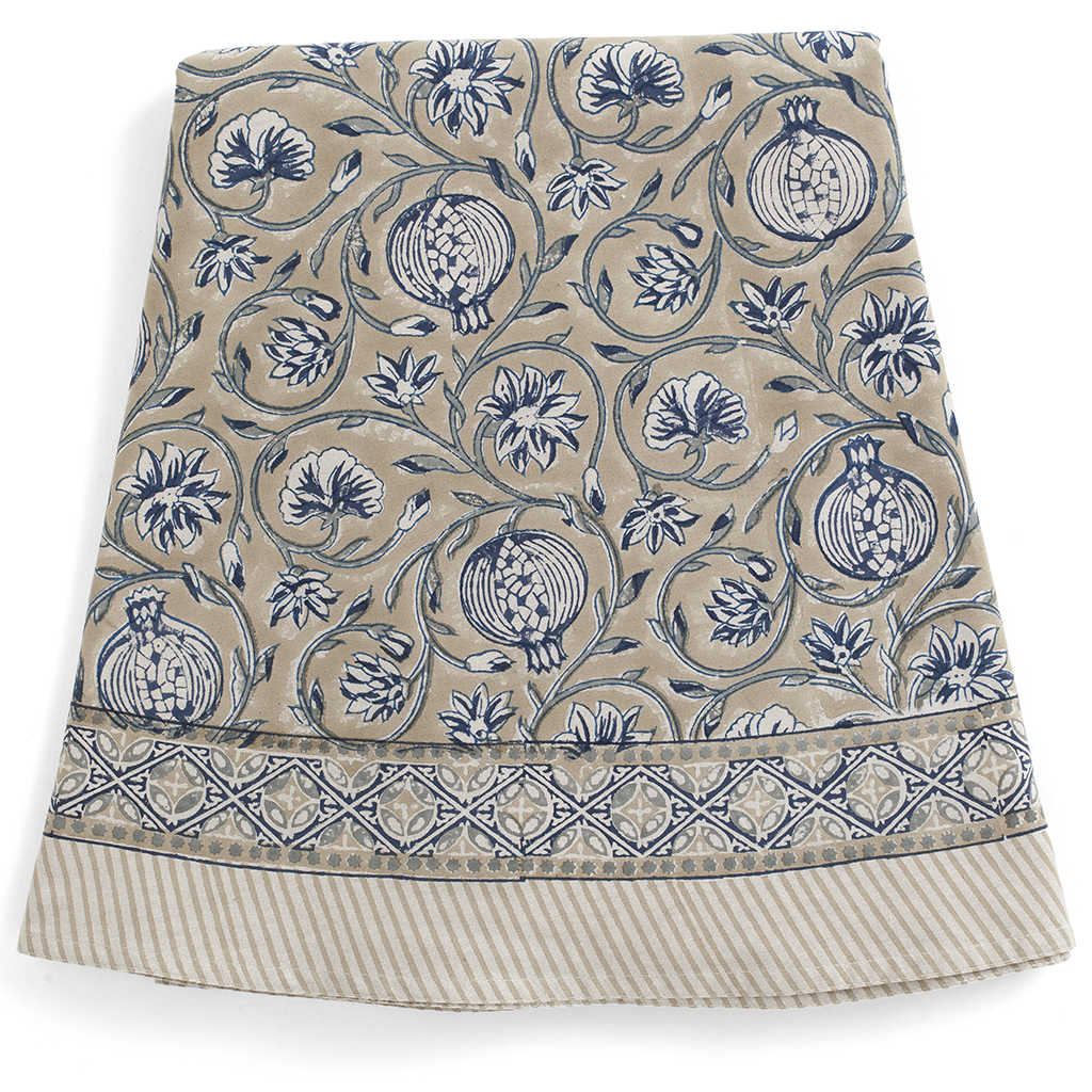 Rund bomullsduk Tangier Pomegranate Beige & Blue Ø220 cm