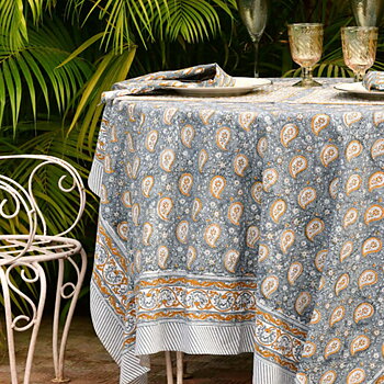 Bomullsduk Botanique Paisley Blue & Ochre 150x230 cm