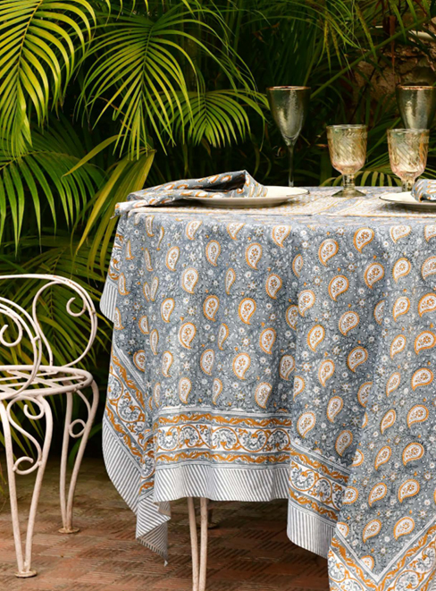Bomullsduk Botanique Paisley Blue & Ochre 150x230 cm - 3