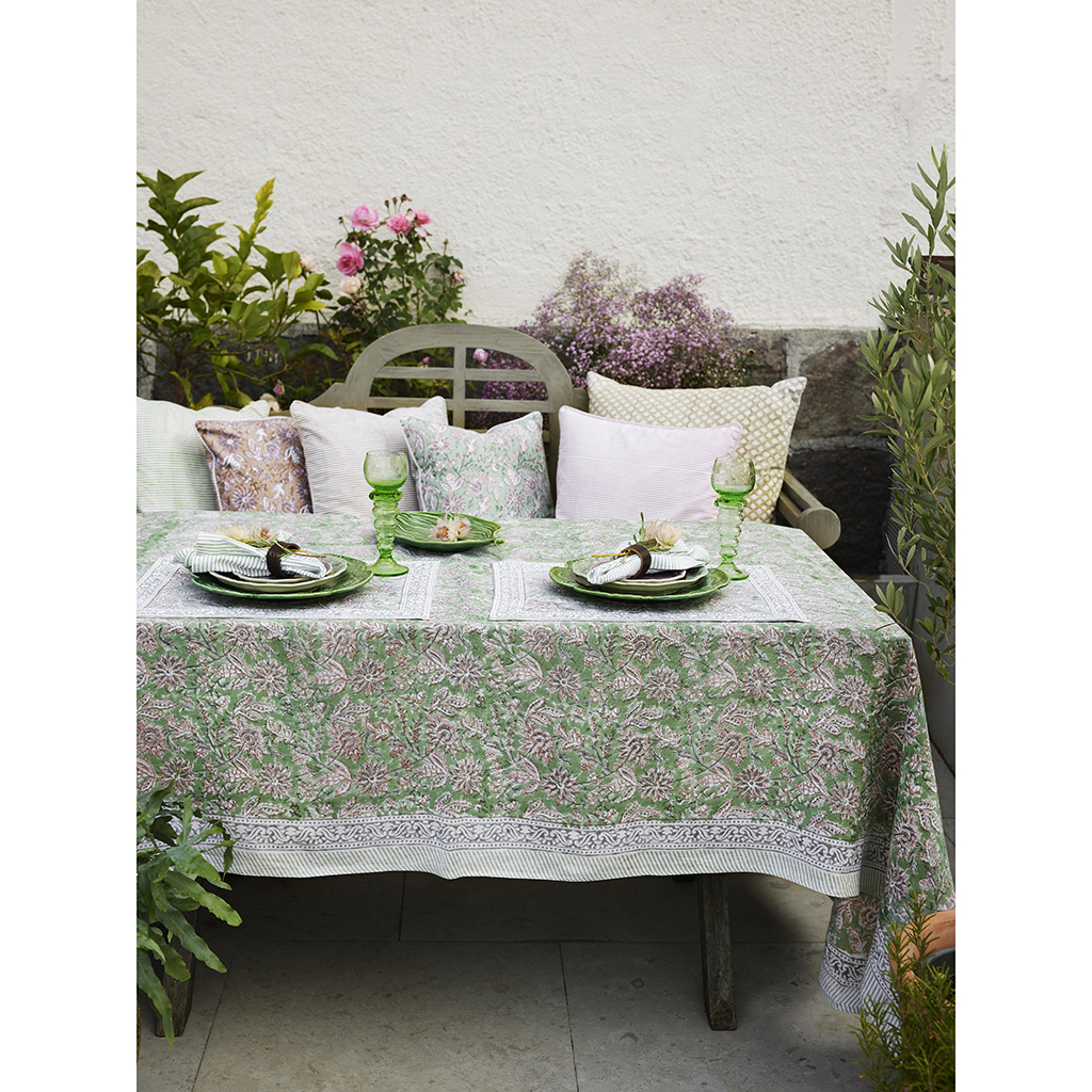 Rund bomullsduk Indian Summer Green Rose - 4