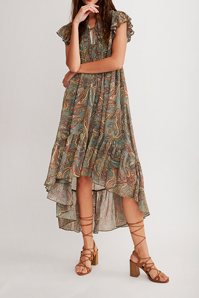 NKN Nekane -Jukun Asymmetric Printed Long Dress