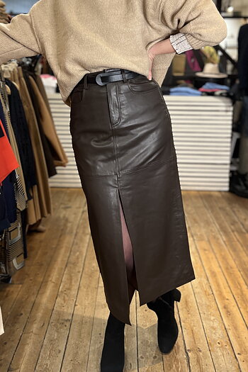 Co´couture - Phebe Leather Slit Skirt Brown