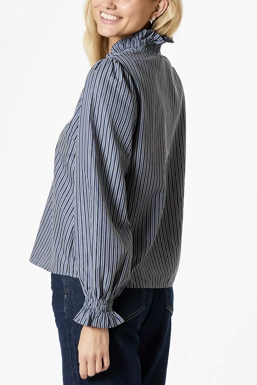Neo Noir - Brielle Twill Stripe Shirt  Dusty Blue - 3