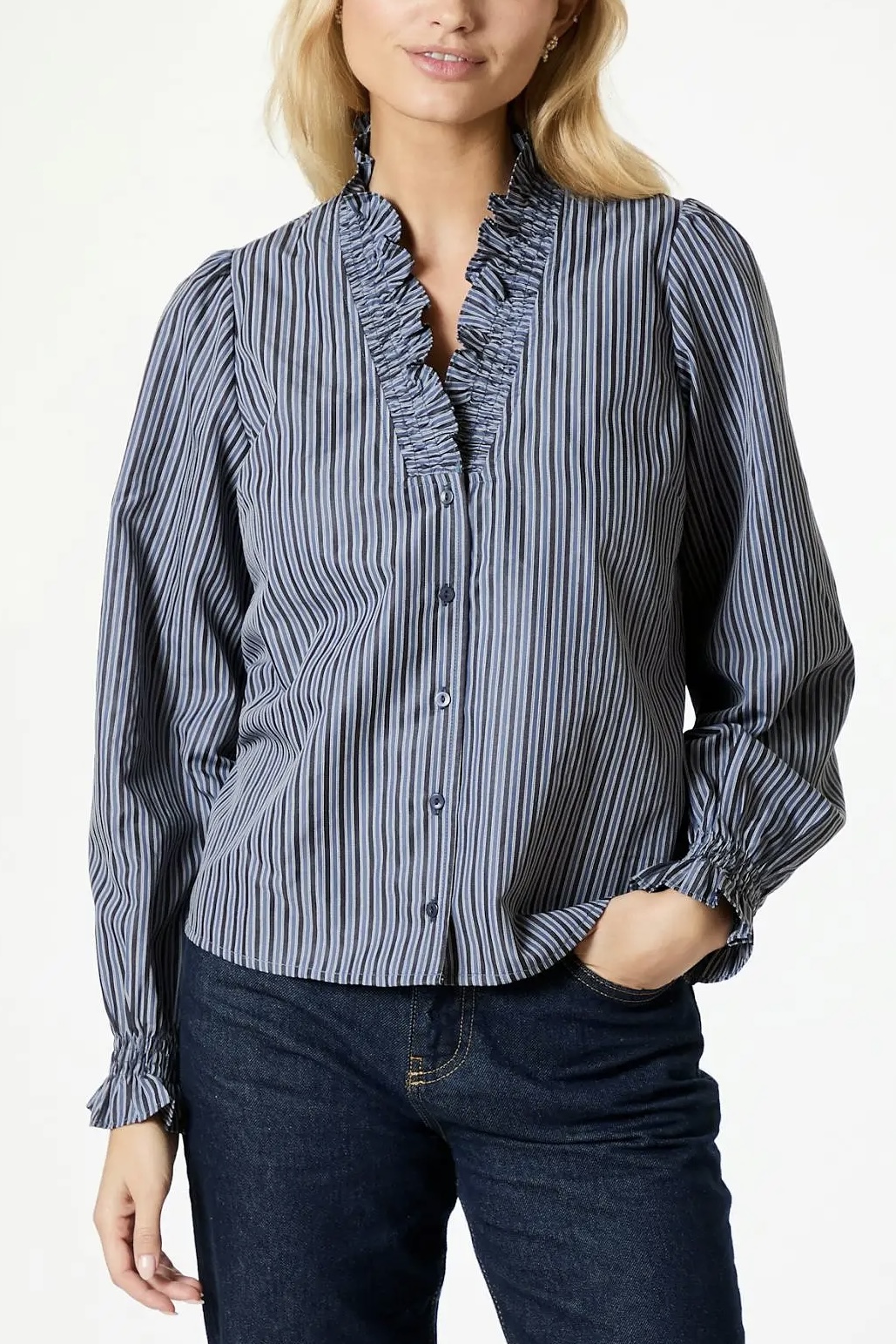 Neo Noir - Brielle Twill Stripe Shirt  Dusty Blue