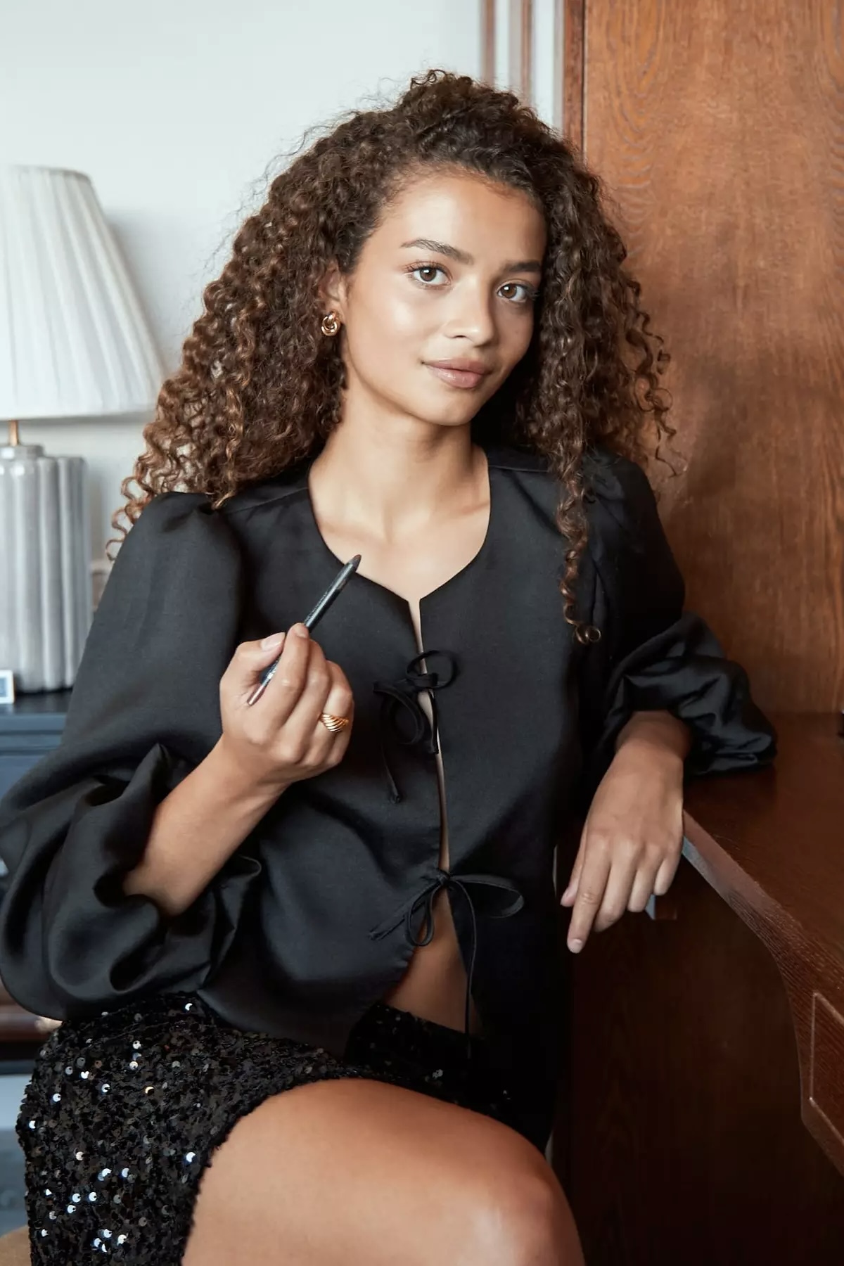 Neo Noir  - Daliska Dull Satin Blouse Black - 6