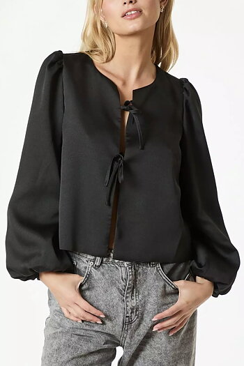 Neo Noir  - Daliska Dull Satin Blouse Black