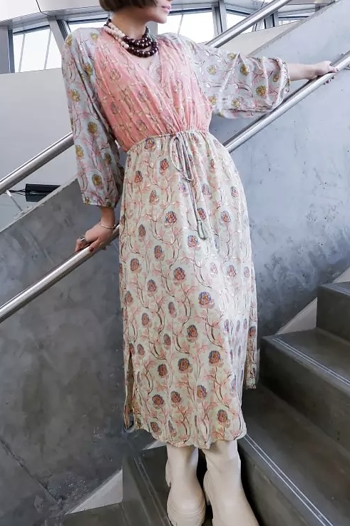 Black Colour - BC Luna Multi  V-neck Long Dress Pastel Delight Mix - 3