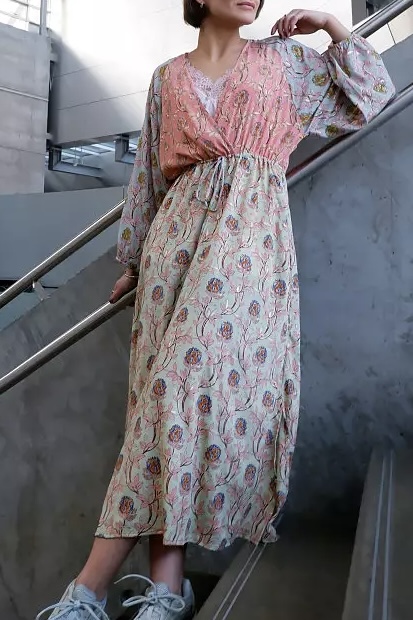 Black Colour - BC Luna Multi  V-neck Long Dress Pastel Delight Mix - 2
