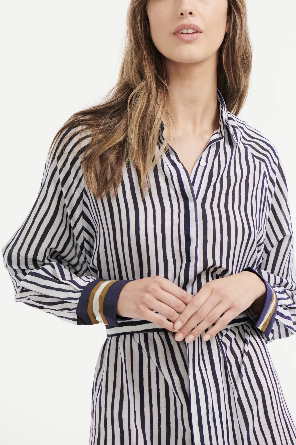 One Season - Jessie Middy With Belt Scopello Stripe  Cotton  Royal - 3