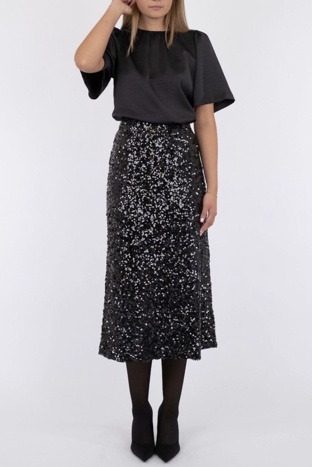 Neo Noir - Baira Fall Sequins Skirt Black - 2