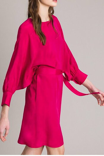 Twin Set - Silk Blend Tunic Dress Fuchsia