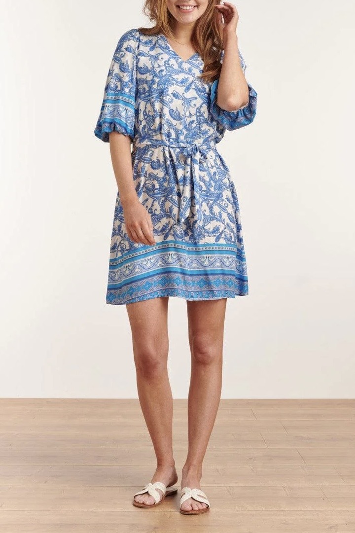 Smashed Lemon - Paisley Dress Blue White - 3