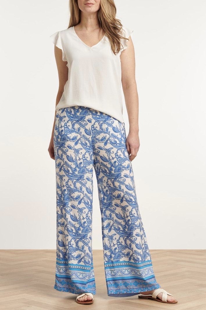 Smashed Lemon - Long Paisley Trousers Blue White - 5