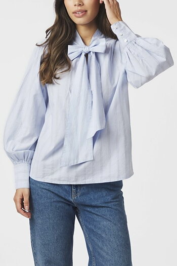 Neo Noir  - Jaz Bow Stripe Blouse Light Blue