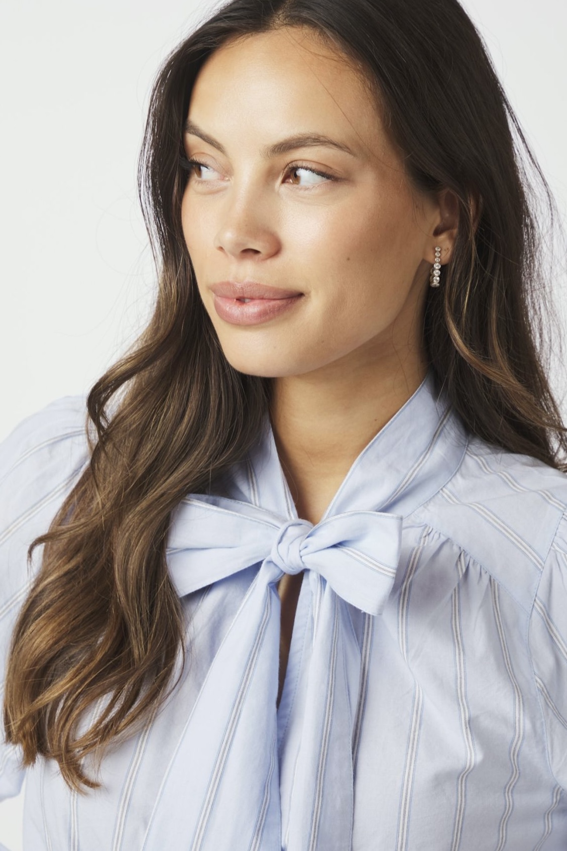 Neo Noir  - Jaz Bow Stripe Blouse Light Blue - 4