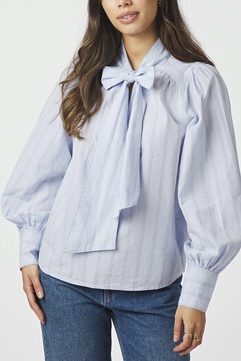 Neo Noir  - Jaz Bow Stripe Blouse Light Blue
