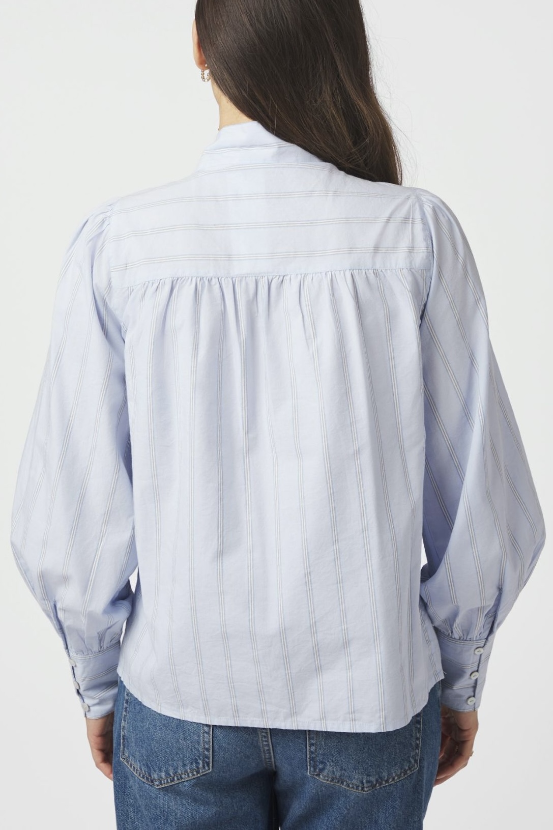 Neo Noir  - Jaz Bow Stripe Blouse Light Blue - 3