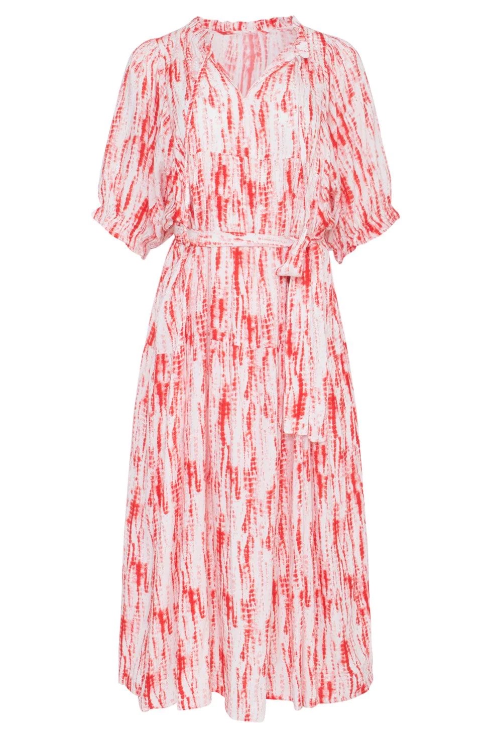 Smashed Lemon - Florette Coral Printed Belted Maxi Dress - 6