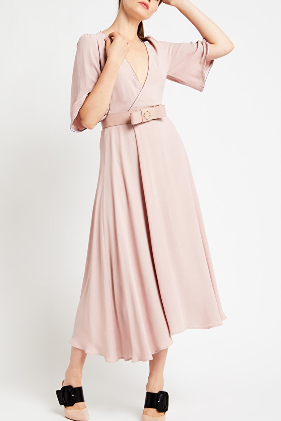 OttodÁme - Viscose Midi Dress With Criss-Crossed Neckline