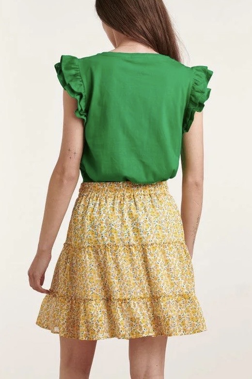 Smashed Lemon - Green Cotton T-shirt With Ruffels  - 5