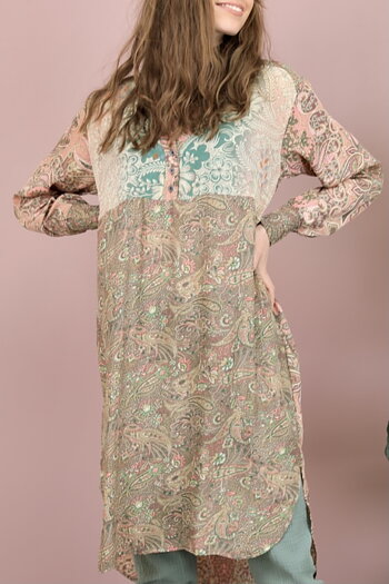 Black Color - Luna Long Kaftan Shirt Rose