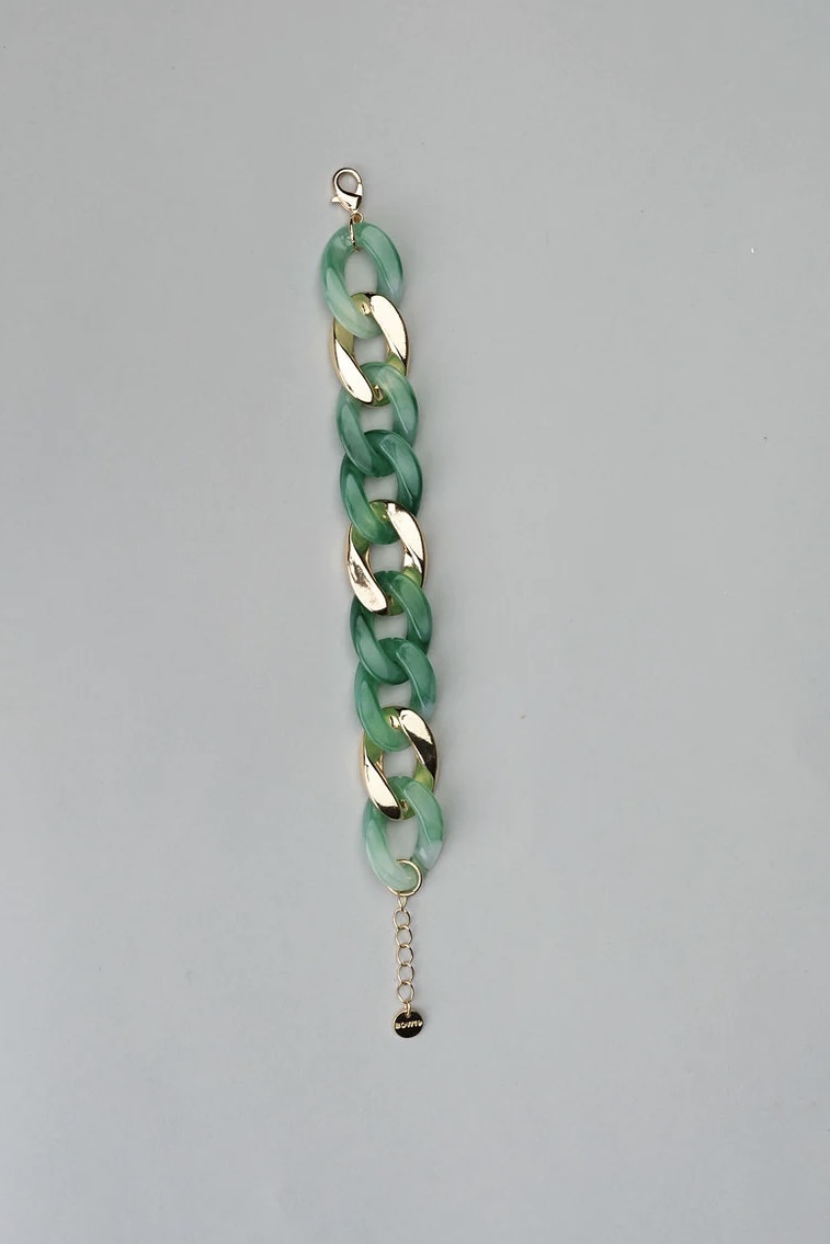 Bow 19 - Big Chain Bracelet Jade Green With Gold