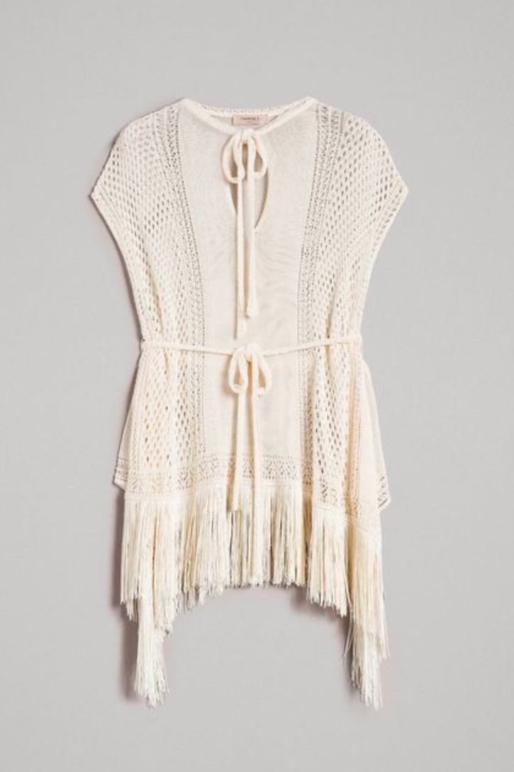 Twin Set - Mesh And Lace Stitch Fringed Poncho - 4