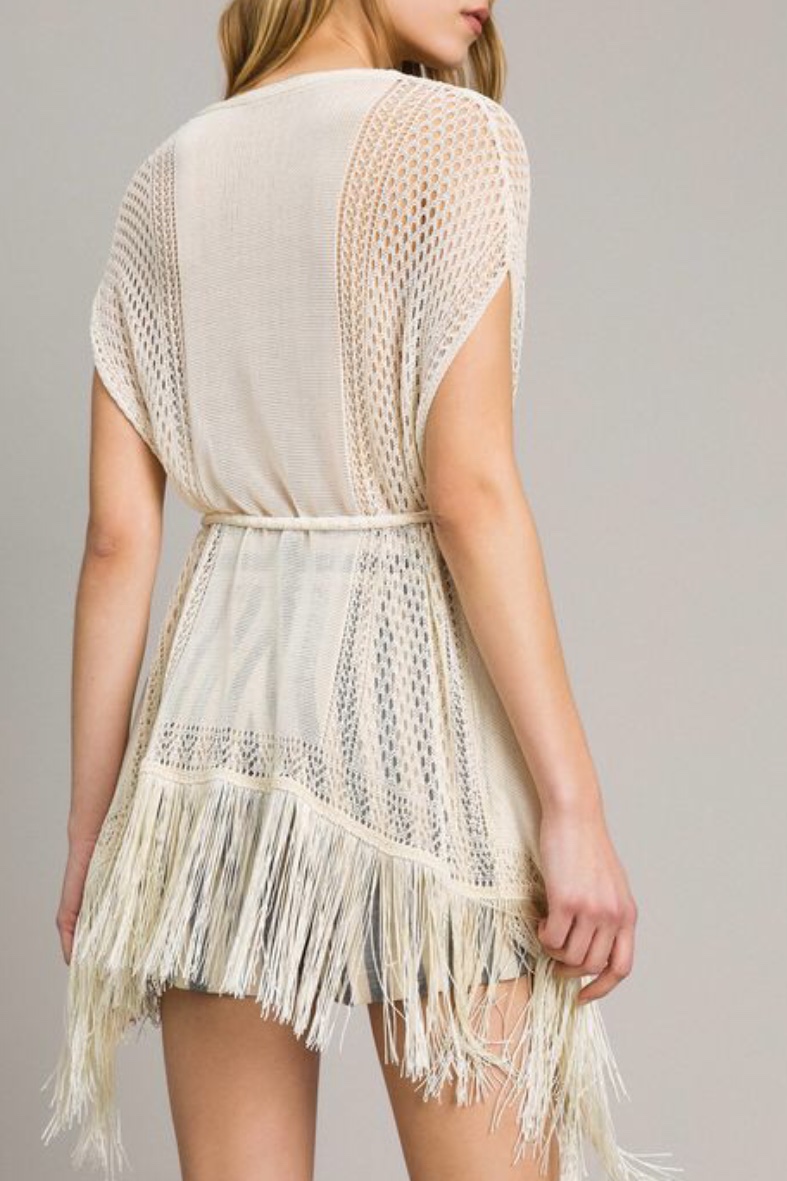 Twin Set - Mesh And Lace Stitch Fringed Poncho - 3