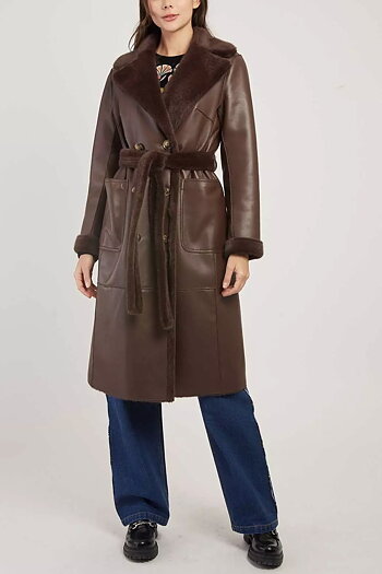 Derhy - Lenna Long Reversible Coat Brown