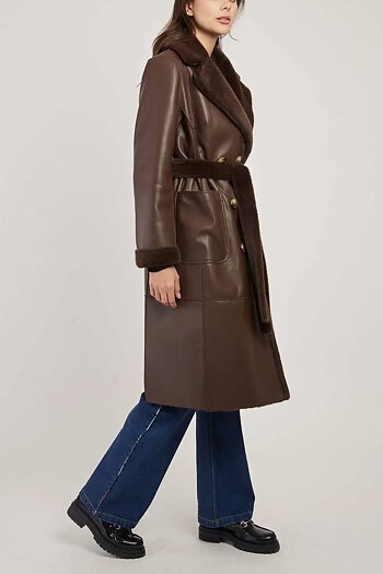 Derhy - Lenna Long Reversible Coat Brown