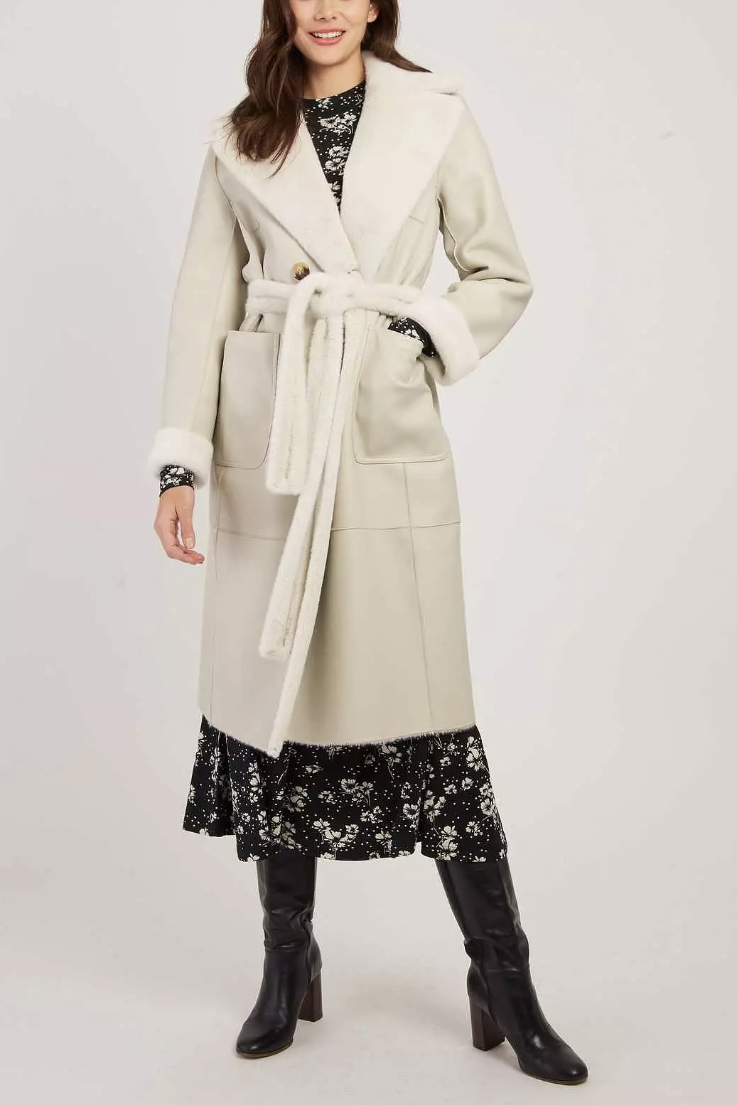 Derhy - Lenna Long Reversible Coat Off White